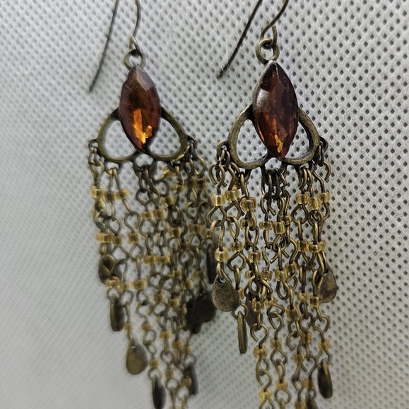 Antique Dangle Earrings with Golden Topaz Stone - Picture 4 of 5
